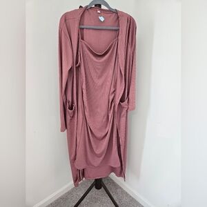 Womens 2pc set Pink Ribbed Drape Cardigan and bodycon dress size XXL